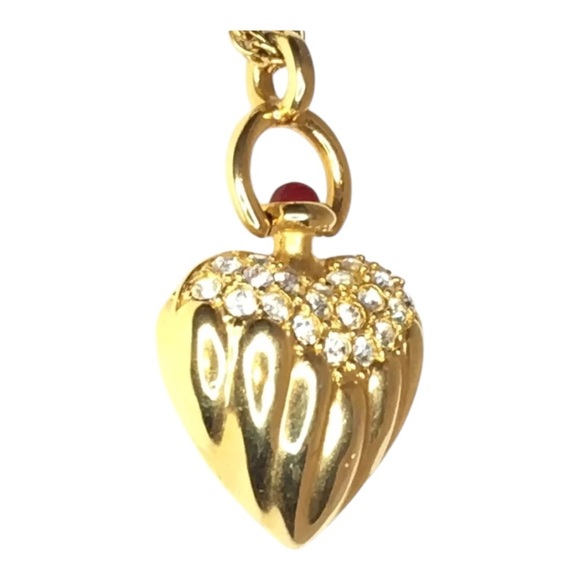 Vintage Gold Rope Pave Crystal Heart Pendant 26” Gold Chain Necklace Joan Rivers - Picture 5 of 8